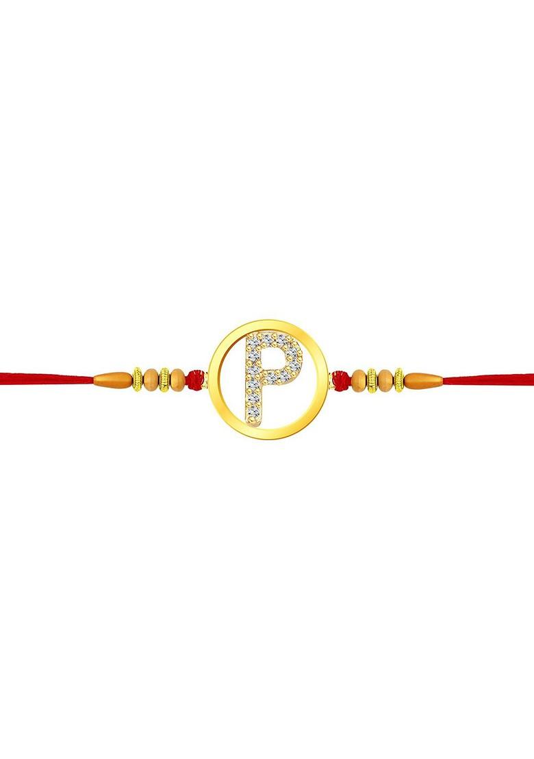 Gold Mens  Gold Plated Letter P Charm Rakhi