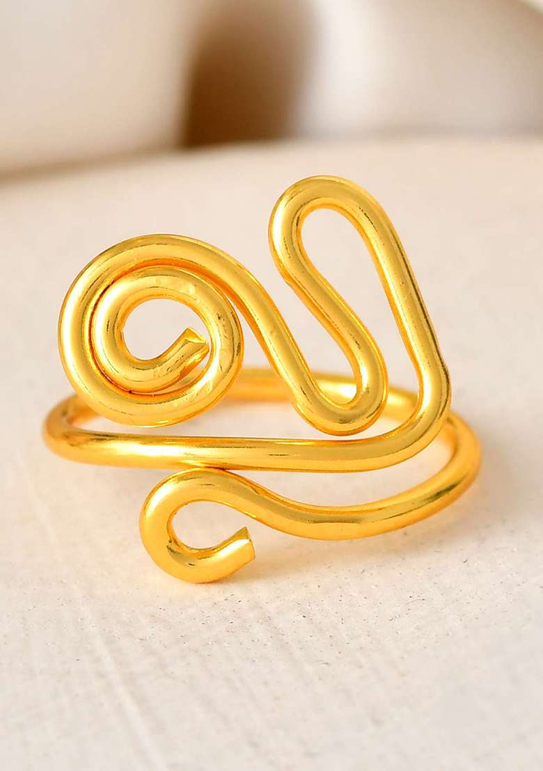 Gold And Tone Adjustable Spiral Ring - Indya