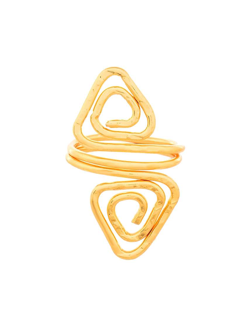 Gold And Plated Textured Triple And Layer Adjustable Finger Ring - Indya