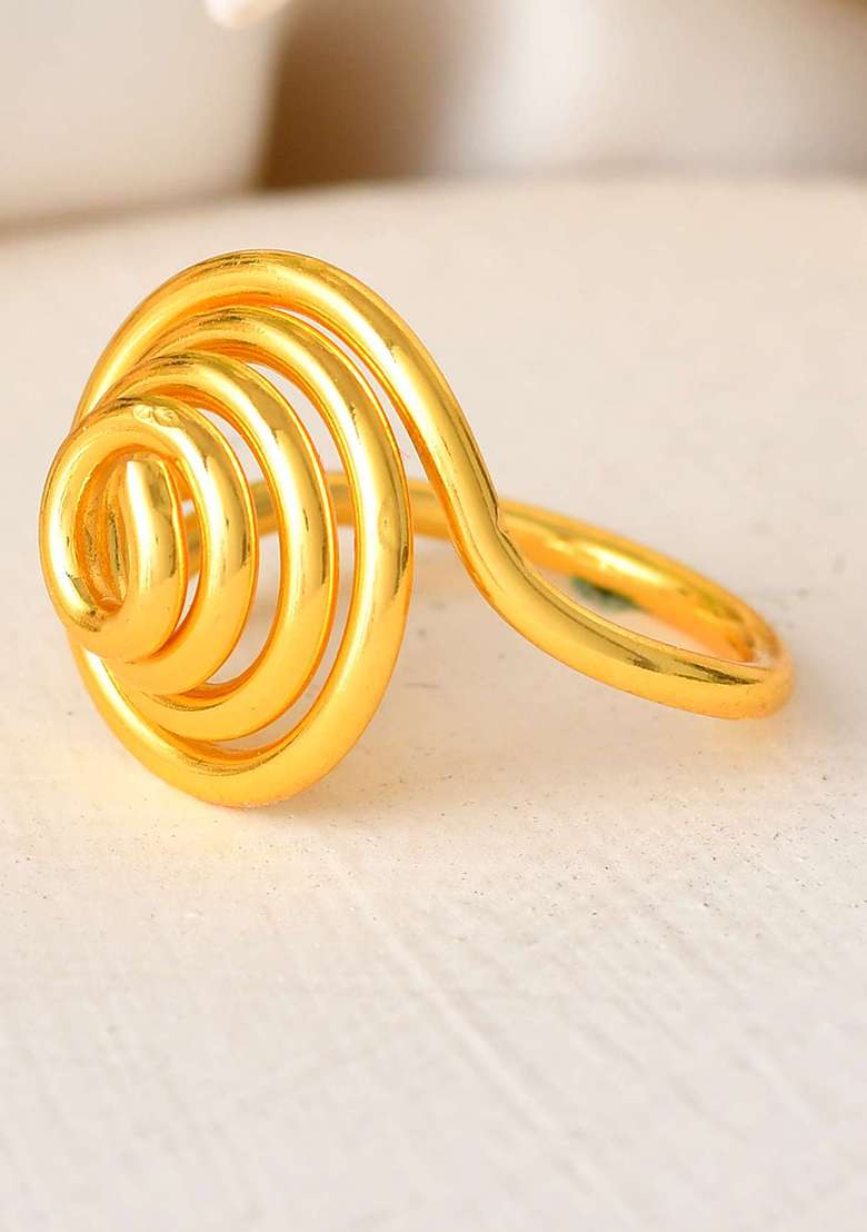 Gold And Plated Spiral Dome Adjustable Finger Ring 
 - Indya