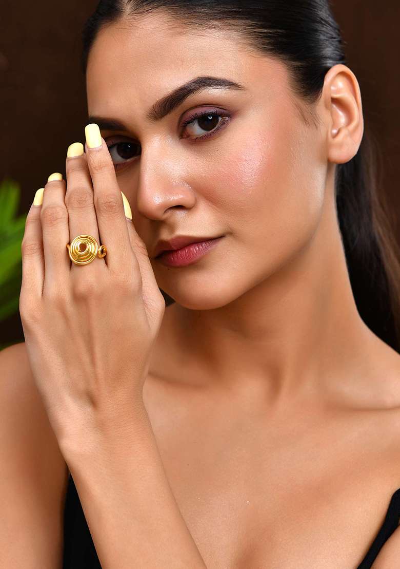 Gold And Plated Spiral Dome Adjustable Finger Ring 
 - Indya