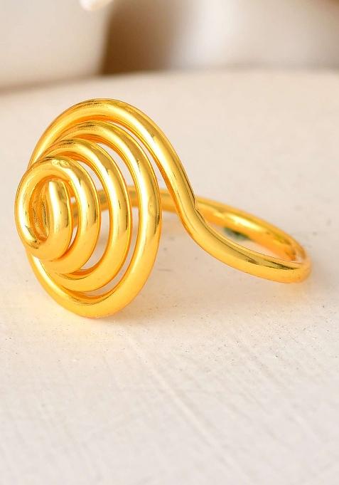 Gold And Plated Spiral Dome Adjustable Finger Ring 
