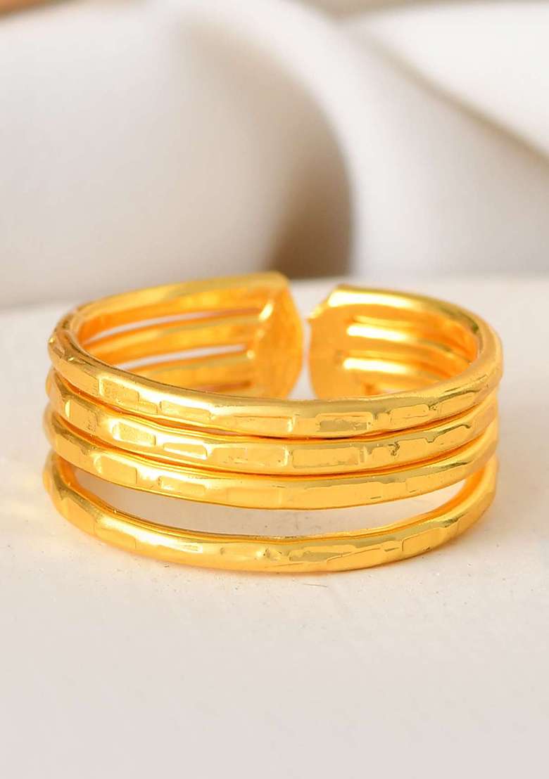 Gold And Plated Multi And Layer Coil Adjustable Finger Ring - Indya