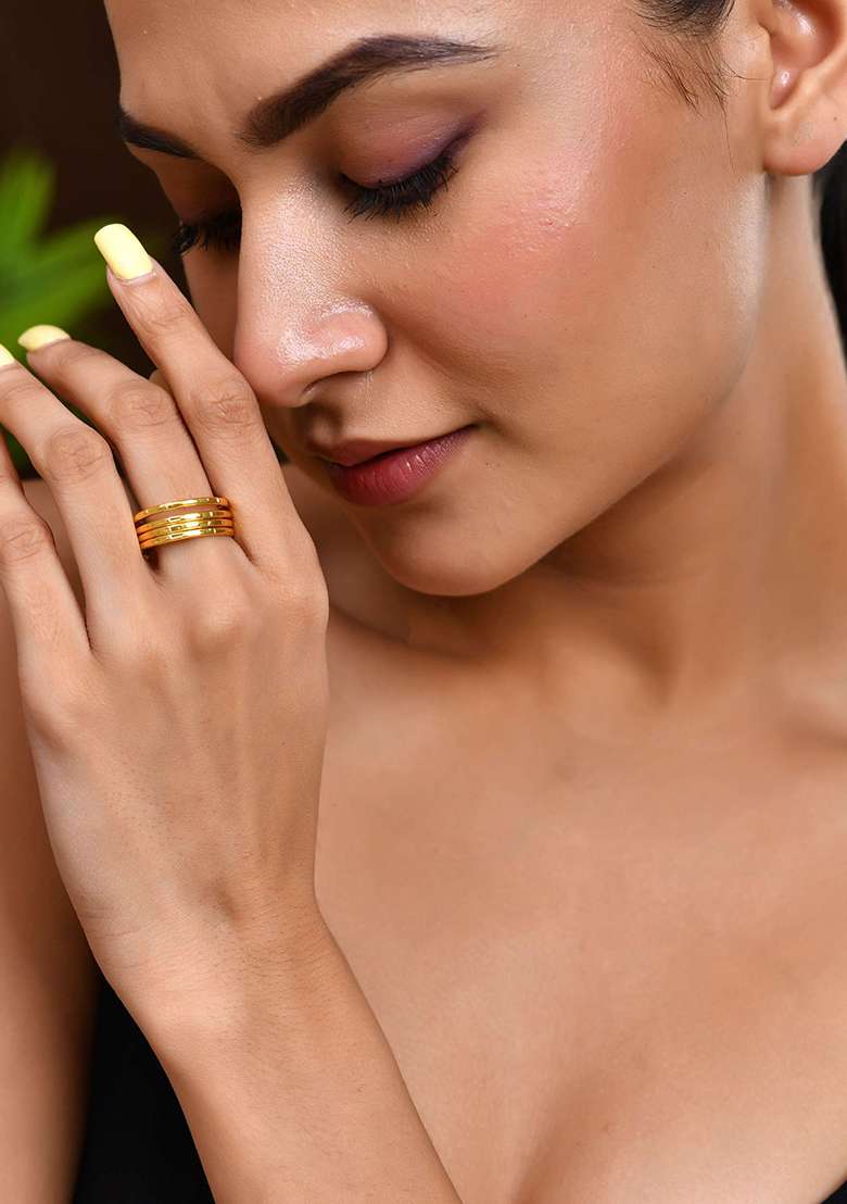 Gold And Plated Multi And Layer Coil Adjustable Finger Ring - Indya