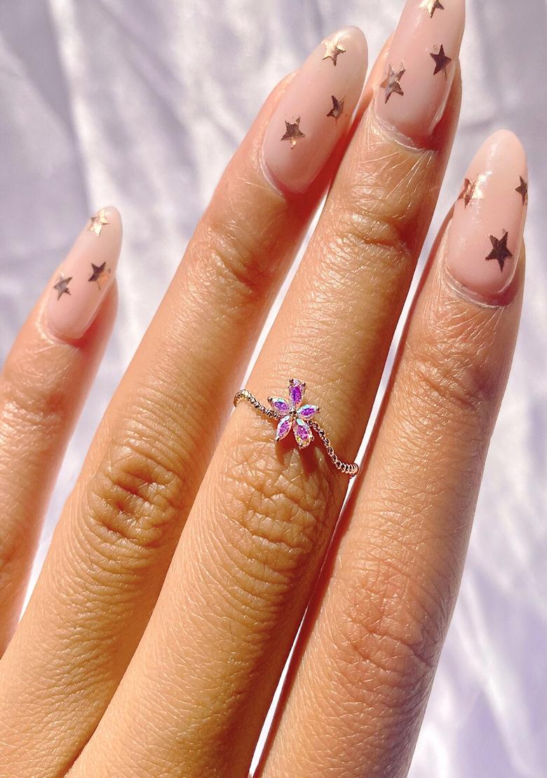 18K Gold Plated Waterproof Anti Tarnish Zircon Floral Wavy Ring