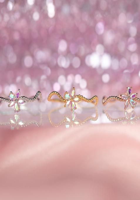 18K Gold Plated Waterproof Anti Tarnish Zircon Floral Wavy Ring