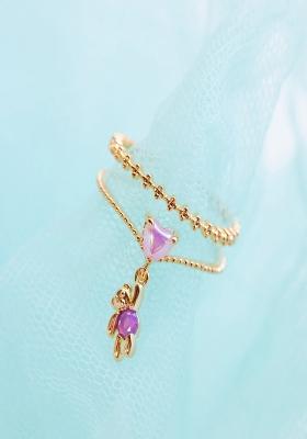 18K Gold Plated Waterproof Anti Tarnish Pink Zircon Teddy Heart Ring