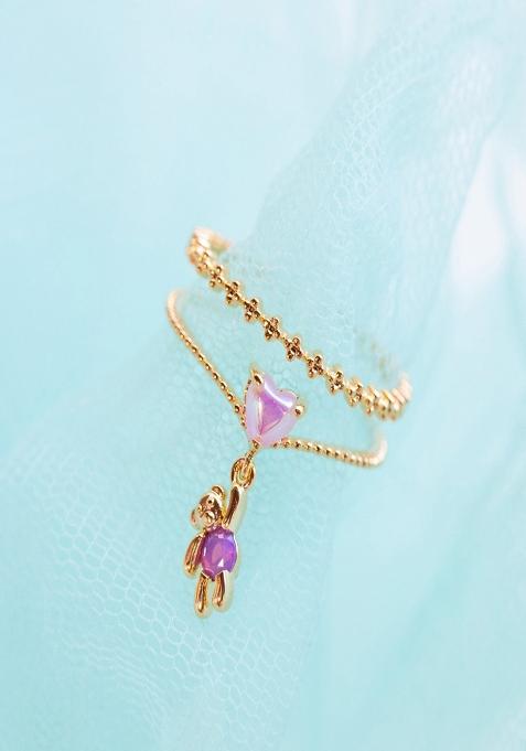 18K Gold Plated Waterproof Anti Tarnish Pink Zircon Teddy Heart Ring