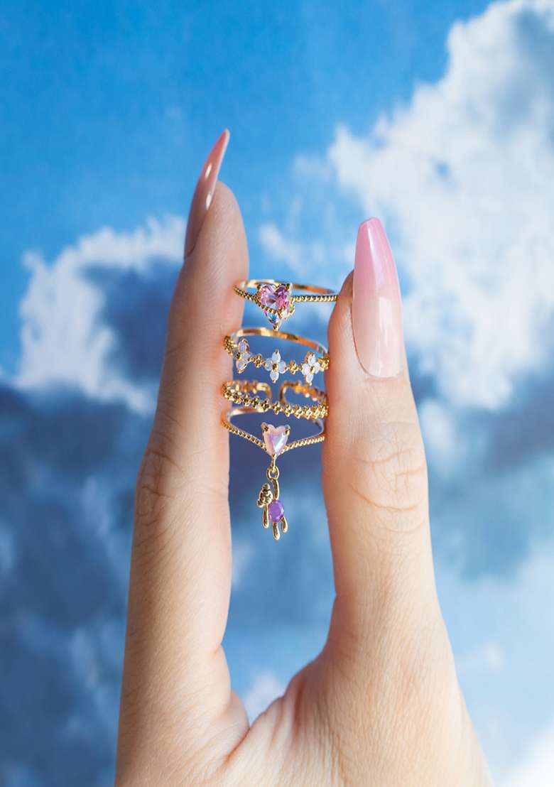 18K Gold Plated Waterproof Anti Tarnish Pink Zircon Heart Hug Ring - Indya