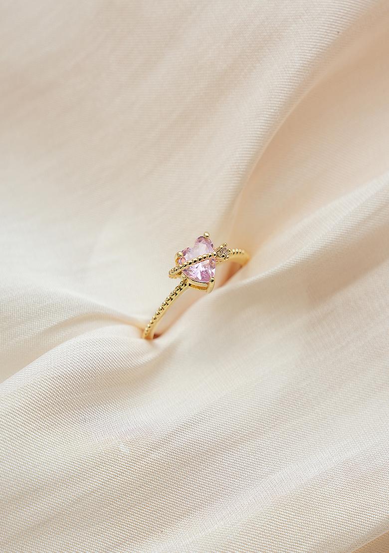 18K Gold Plated Waterproof Anti Tarnish Pink Zircon Heart Hug Ring