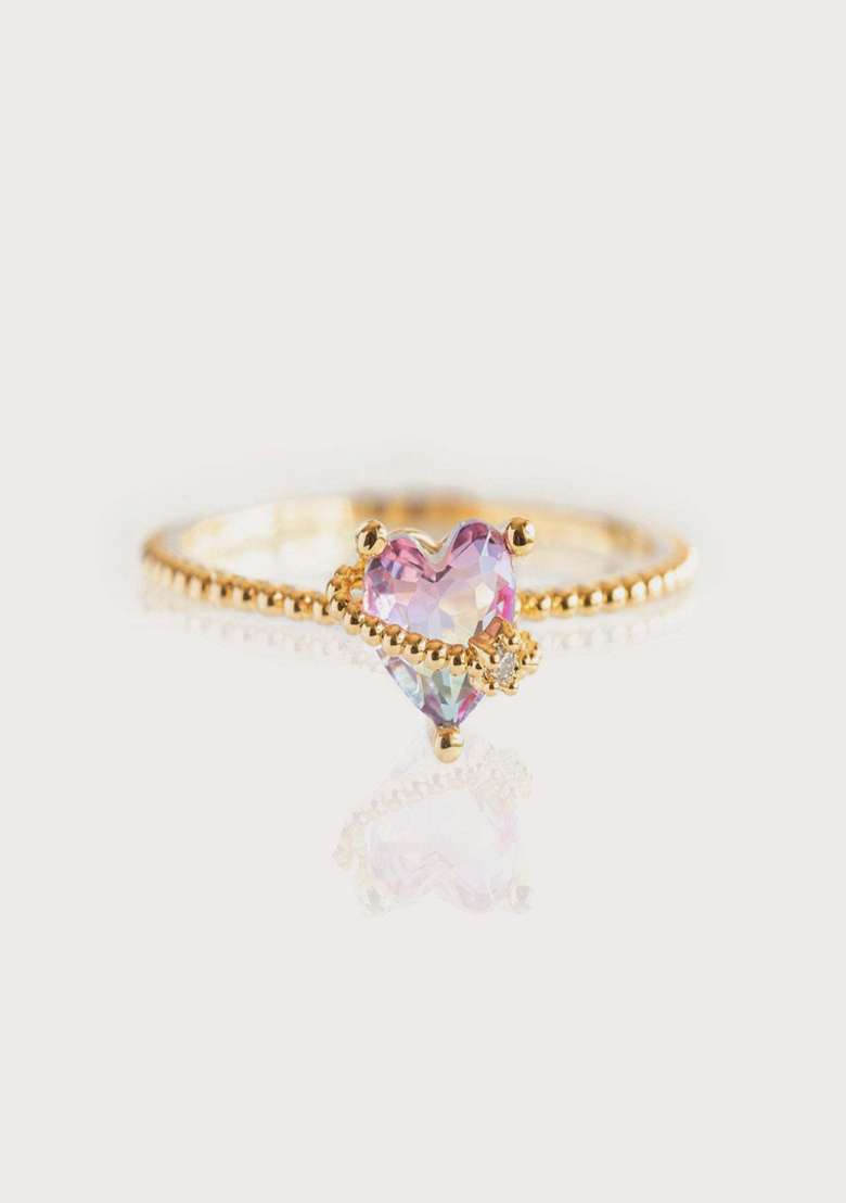 18K Gold Plated Waterproof Anti Tarnish Pink Zircon Heart Hug Ring - Indya