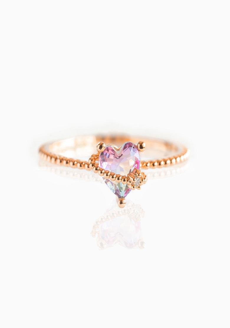 18K Gold Plated Waterproof Anti Tarnish Pink Zircon Heart Hug Ring