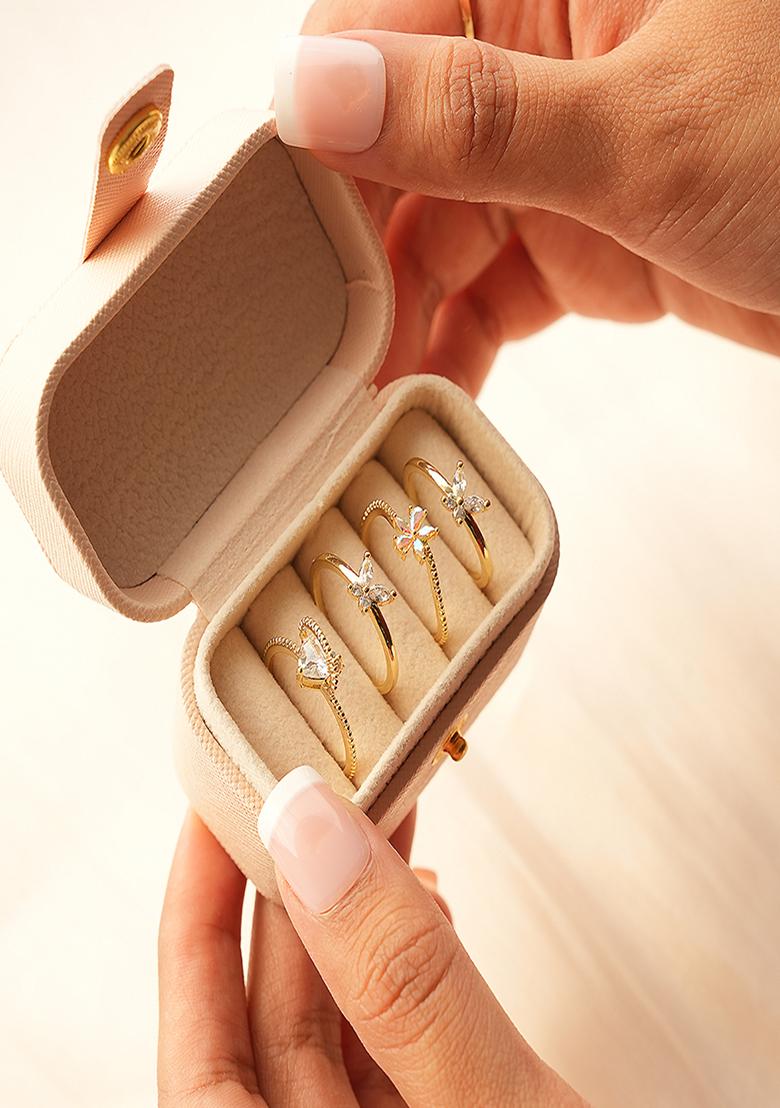 18K Gold Plated Waterproof Anti Tarnish White Zircon Heart Hug Ring