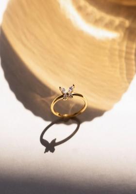 18K Gold Plated Waterproof Anti Tarnish White Zircon Butterfly Midi Ring