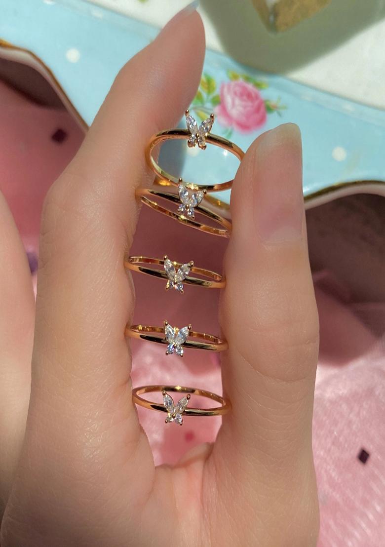 18K Gold Plated Waterproof Anti Tarnish White Zircon Butterfly Midi Ring