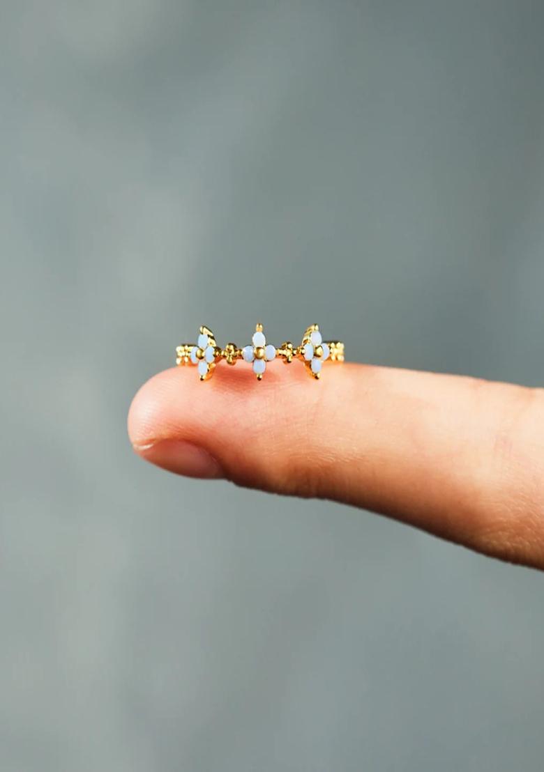 18K Gold Plated Waterproof Anti Tarnish Blue Zircon Floral Ring