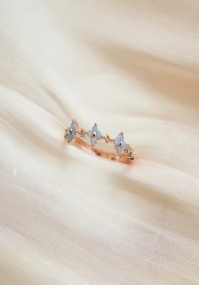 18K Rose Gold Plated Waterproof Anti Tarnish Blue Zircon Floral Ring