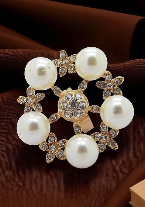 Cz And Pearl Floral Ring