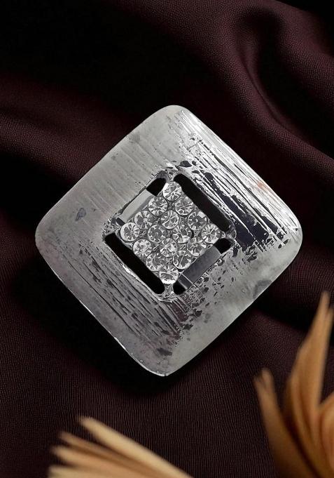 Silver Plated Diamond Studded Square Finger Ring
