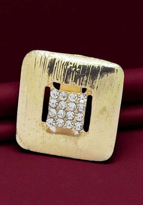 Gold Plated Diamond Studded Square Finger Ring