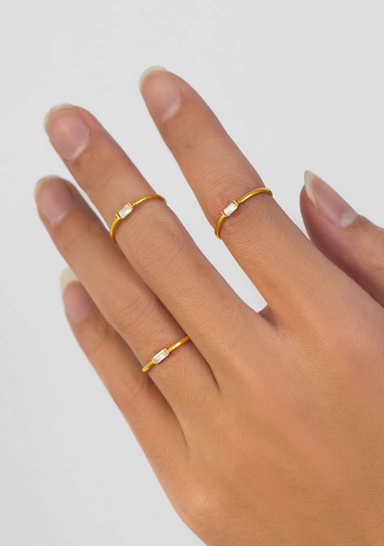 18K Gold Plated Anti Tarnish Minimal Dainty Single Zircon Ring - Indya