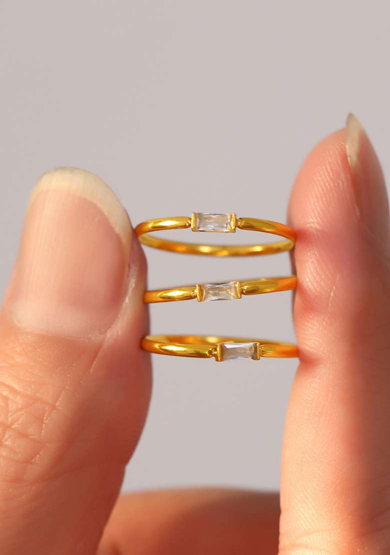 18K Gold Plated Anti Tarnish Minimal Dainty Single Zircon Ring - Indya