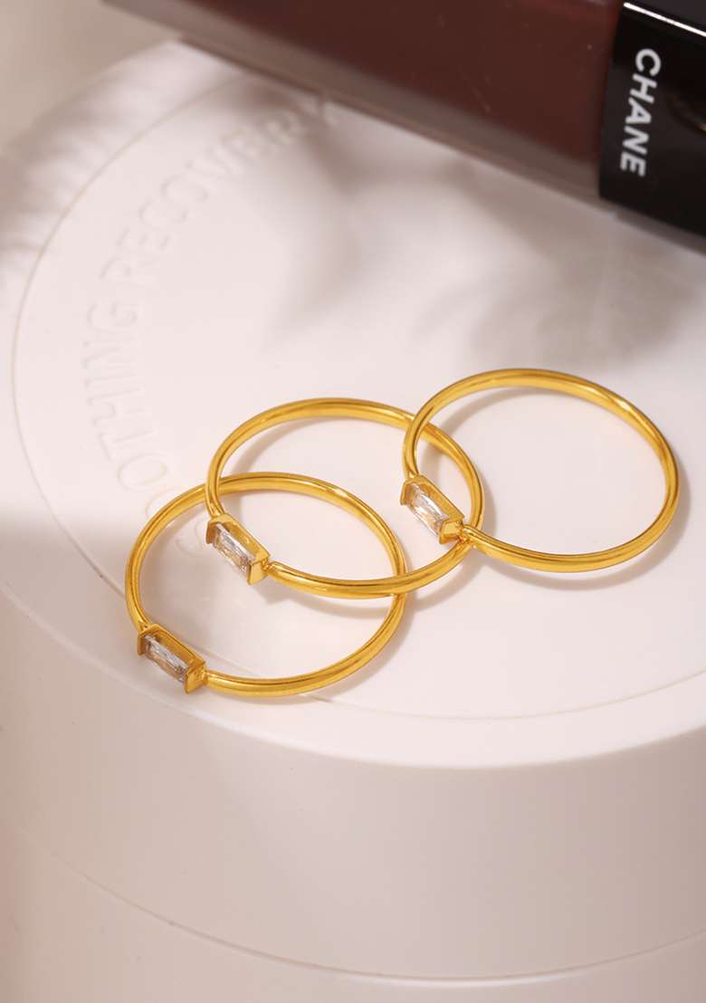 18K Gold Plated Anti Tarnish Minimal Dainty Single Zircon Ring - Indya