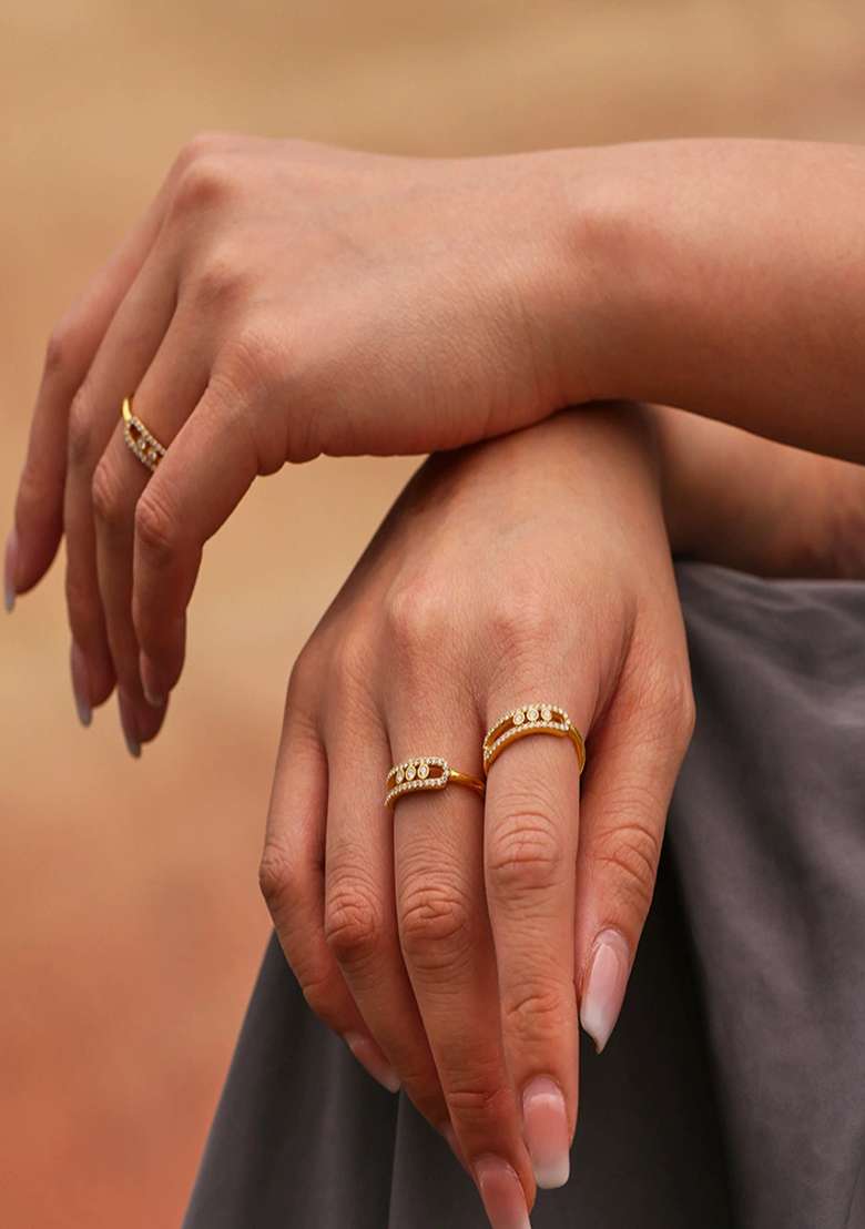 18K Silver Plated Anti Tarnish Party Style Zircon Ring - Indya