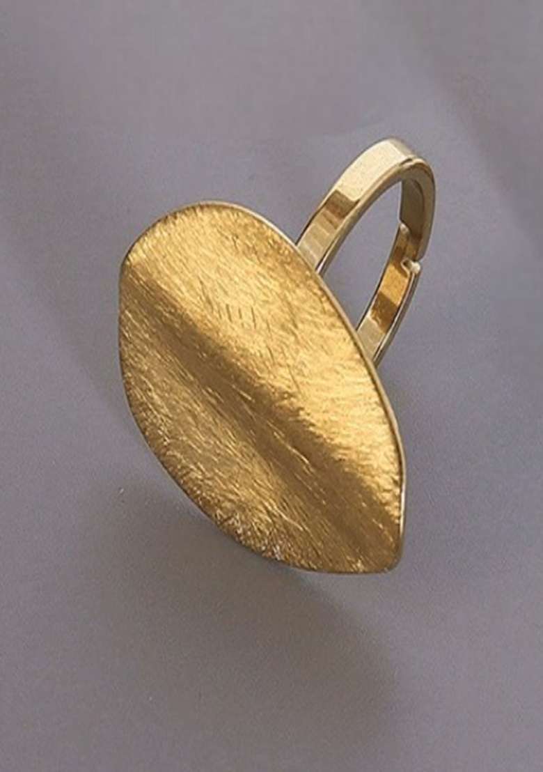 18K Gold Plated Anti Tarnish Waterproof Brushed Oval Shape Statement Ring - Indya