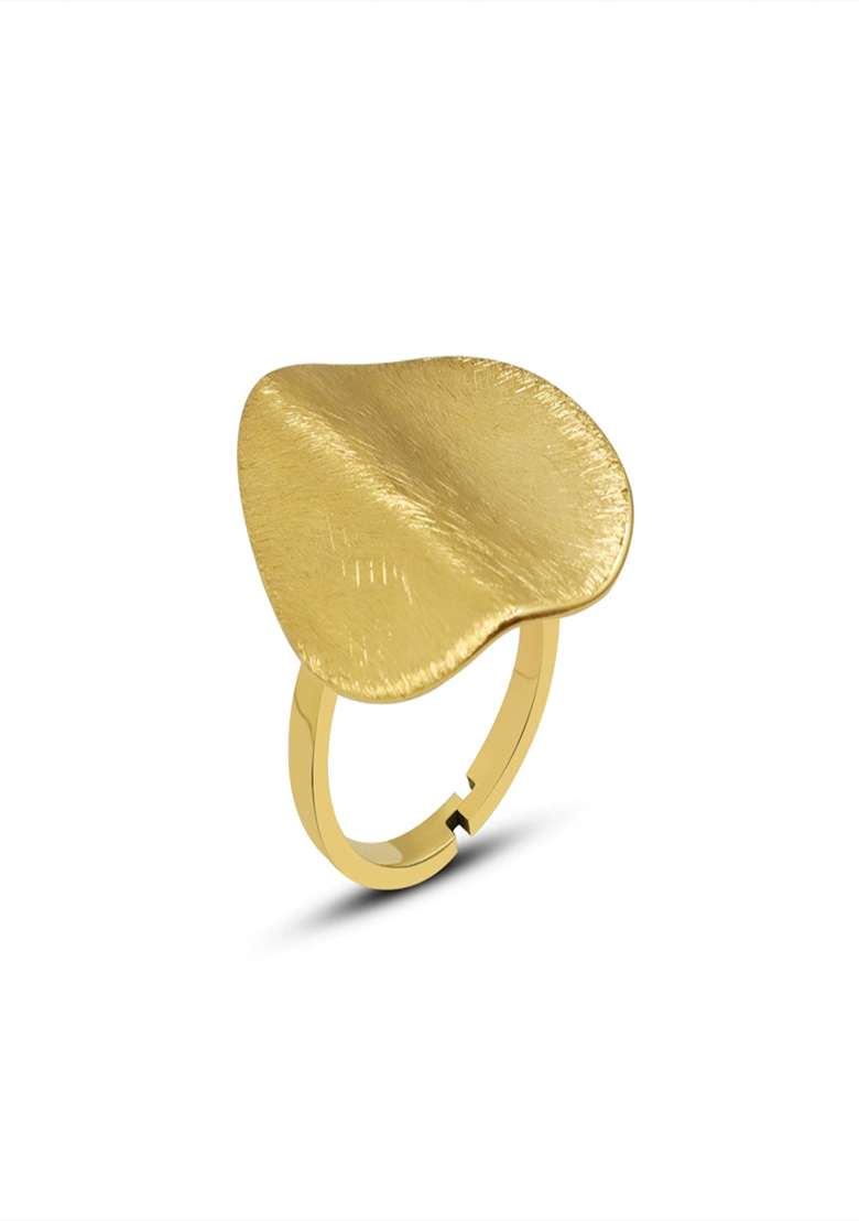 18K Gold Plated Anti Tarnish Waterproof Brushed Oval Shape Statement Ring - Indya