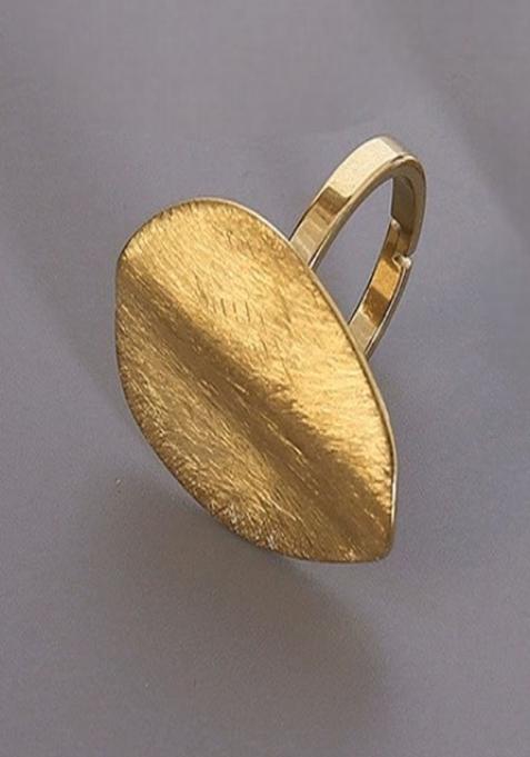 18K Gold Plated Anti Tarnish Waterproof Brushed Oval Shape Statement Ring
