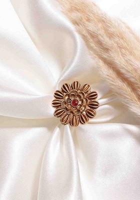 Gold Plated Stone Studded Floral Shaped Adjustable Finger Ring