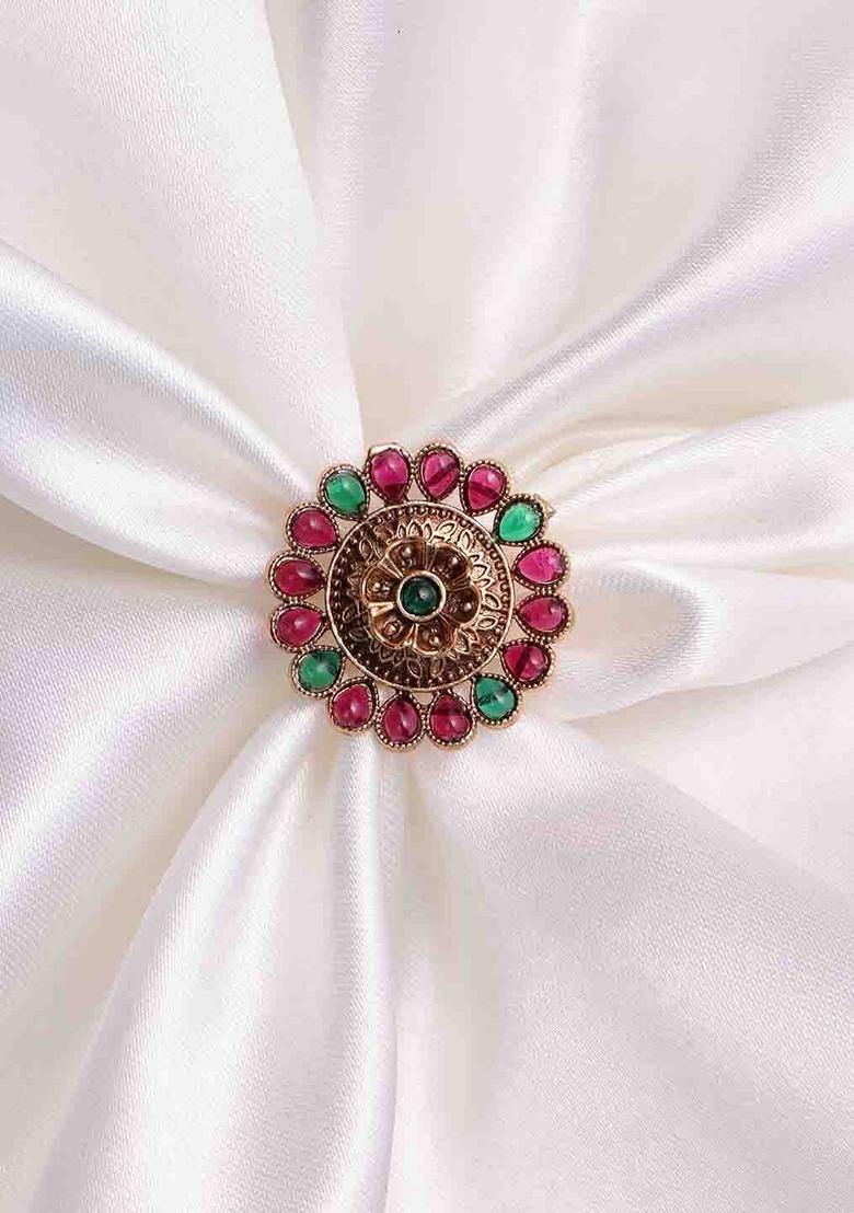 Gold Plated Cubic Zirconia Studded Adjustable Finger Ring