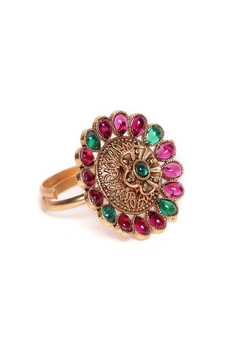 Gold Plated Cubic Zirconia Studded Adjustable Finger Ring