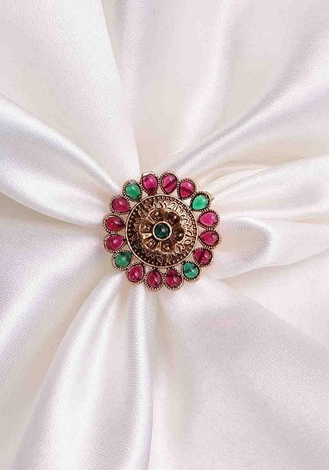 Gold Plated Cubic Zirconia Studded Adjustable Finger Ring