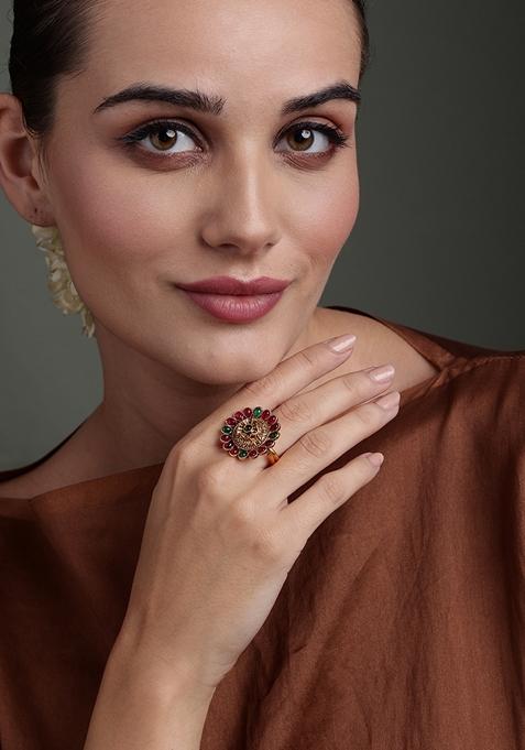 Gold Plated Cubic Zirconia Studded Adjustable Finger Ring