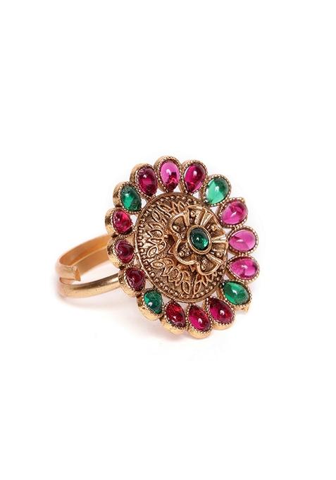 Gold Plated Cubic Zirconia Studded Adjustable Finger Ring