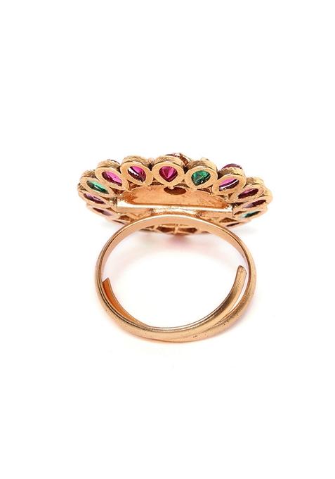Gold Plated Cubic Zirconia Studded Adjustable Finger Ring