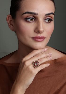 Gold Plated Cubic Zirconia Studded Adjustable Finger Ring