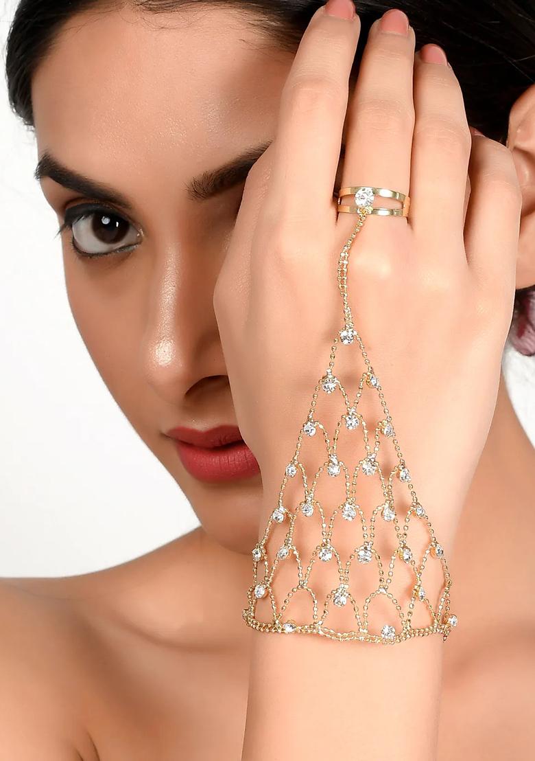 Women Gold Ring Bracelet - Indya