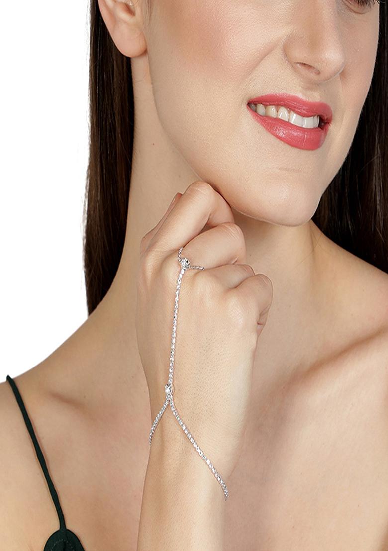 Women Silver Plated Ring Bracelet - Indya