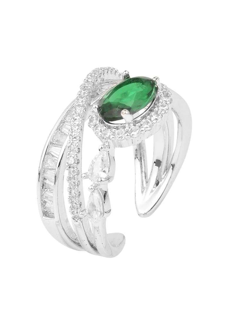 Rhodium Plated Cubic Zirconia Studded Finger Ring - Indya