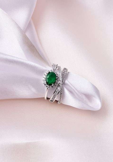 Rhodium Plated Cubic Zirconia Studded Finger Ring