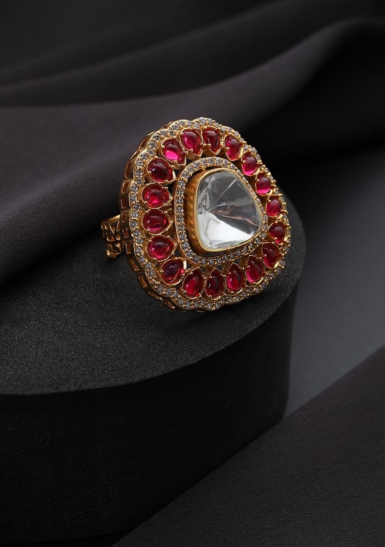 Red Polki Brass Rings - Indya