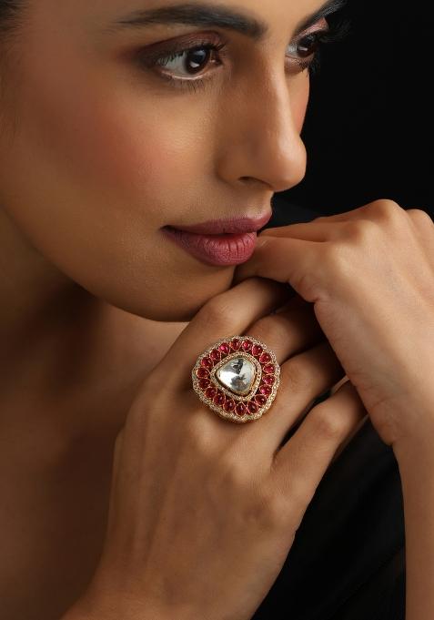 Red Polki Brass Rings