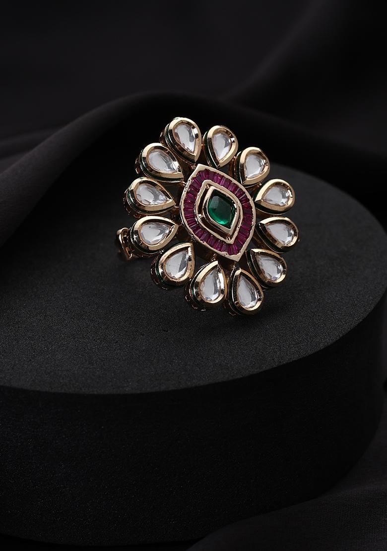 Multicolor Kundan Brass Rings - Indya