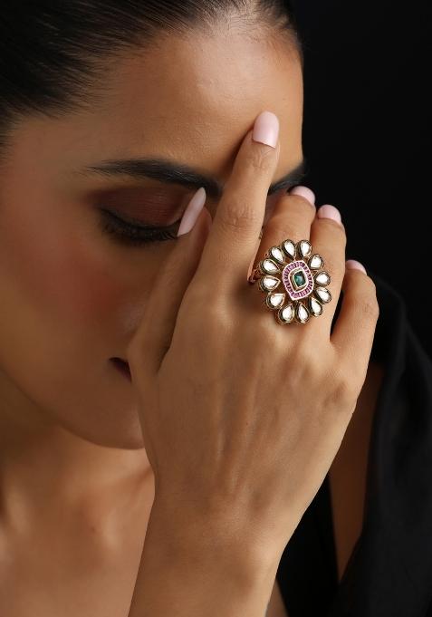 Multicolor Kundan Brass Rings