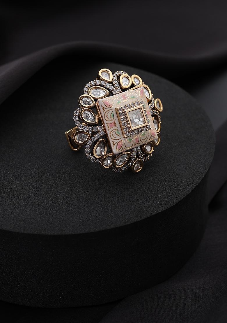 Pink Polki Brass Rings - Indya