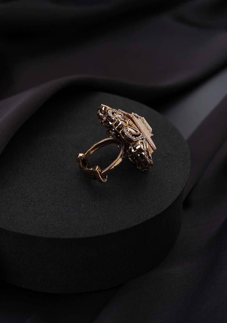 Pink Polki Brass Rings - Indya