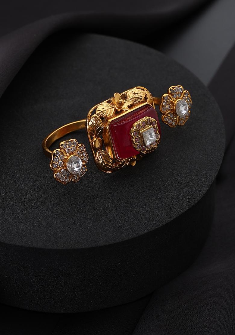 Red Polki Brass Rings - Indya